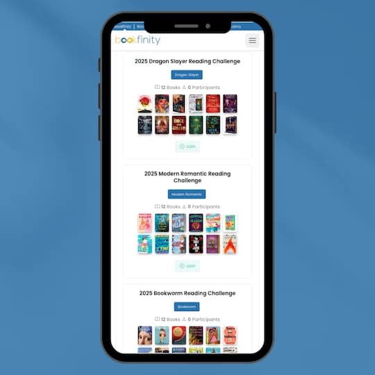 Bookfinity Reading Challenges Screenshot on homepage