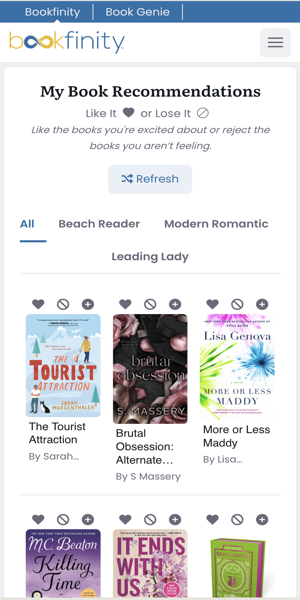 Book recommendations mobile view
